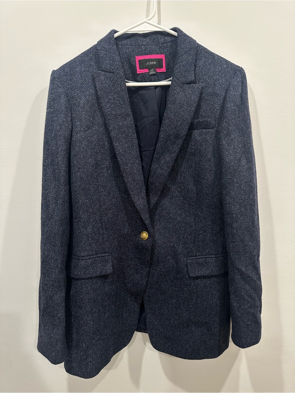 J.Crew Parke Blazer Women's 14T Tall Blue Herringbone Moon Wool British Cloth